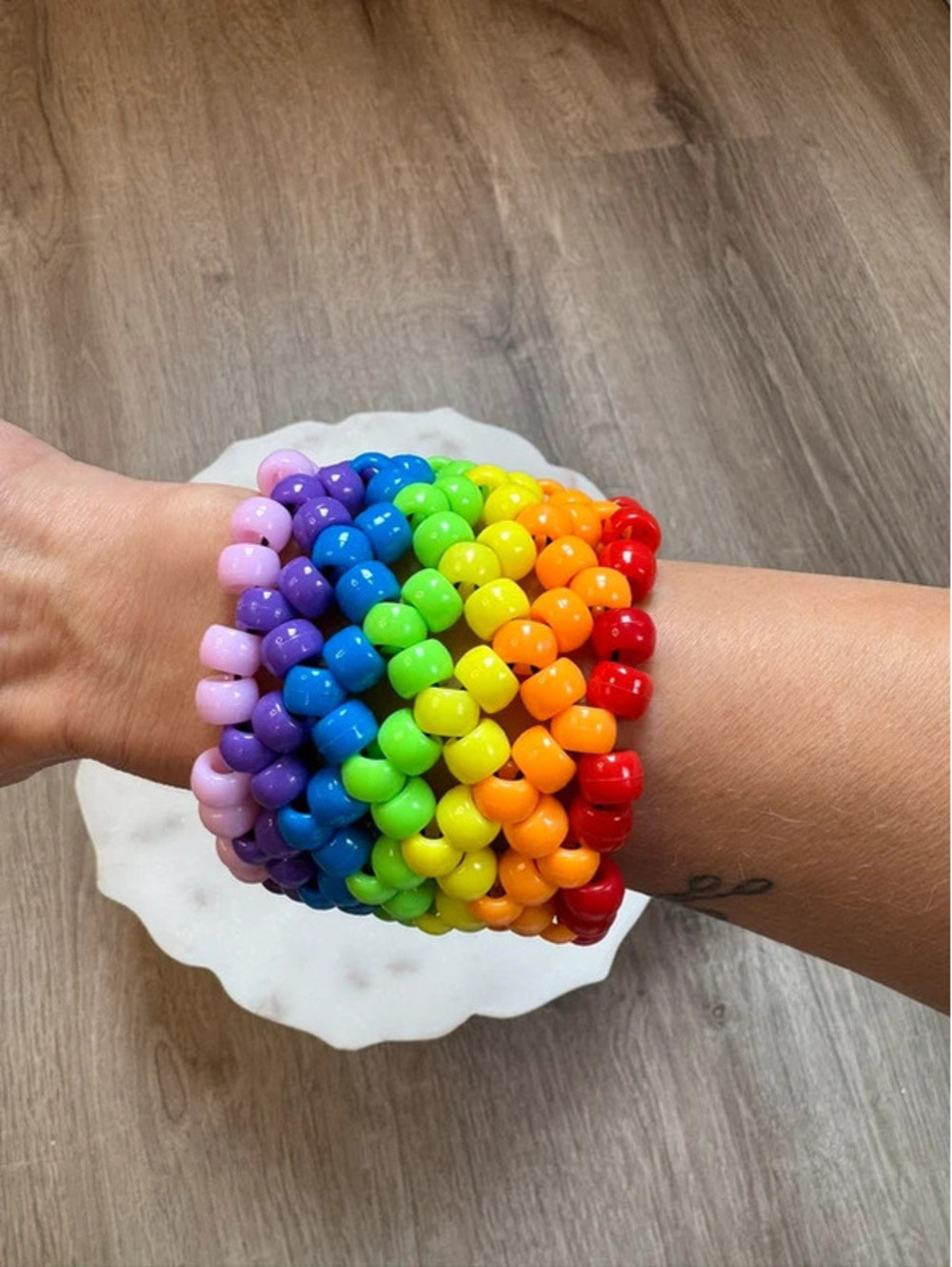 Handmade Rainbow Beaded Wide Cuff Bracelet - Picture 2 of 9
